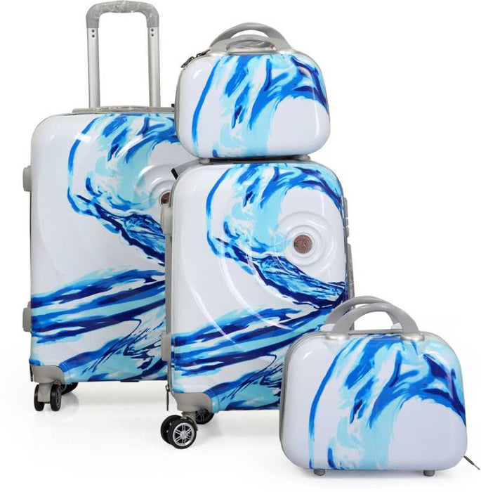 Hard Body Set of 4 Luggage - Polycarbonate Blue 2Pc set Trolley Bag with 2Pc Vanity (55 ltr) - Blue