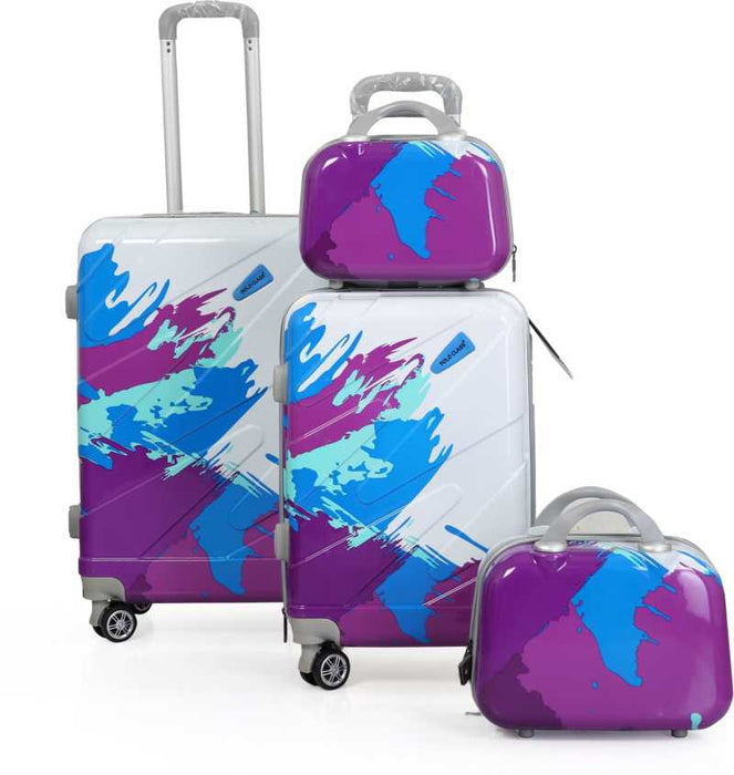 Hard Body Set of 4 Luggage - Polycarbonate Purple 2Pc set Trolley Bag with 2Pc Vanity (55 ltr) - Purple