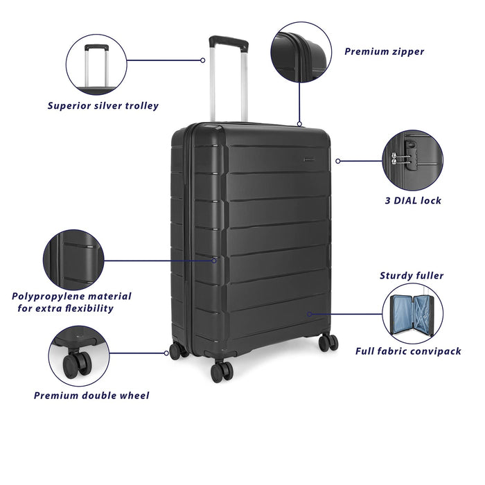 Jude 56cm Polypropylene Hardsided Cabin Luggage 8W Black Strolley