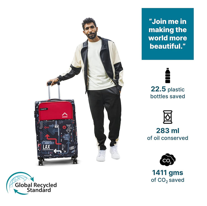 Cabin JFK Luggage Trolley 6000EST1RED, Dust Resistant Travel Bag Made of Premium Sustainable Material, 2500 Days Warranty (Red)