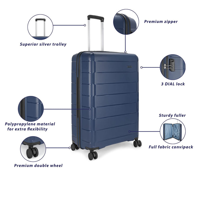 Jude 56cm Polypropylene Hardsided Cabin Luggage 8W Blue Strolley