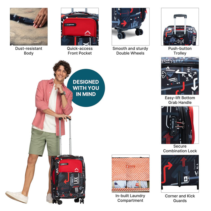 Cabin JFK Luggage Trolley 6000EST1RED, Dust Resistant Travel Bag Made of Premium Sustainable Material, 2500 Days Warranty (Red)