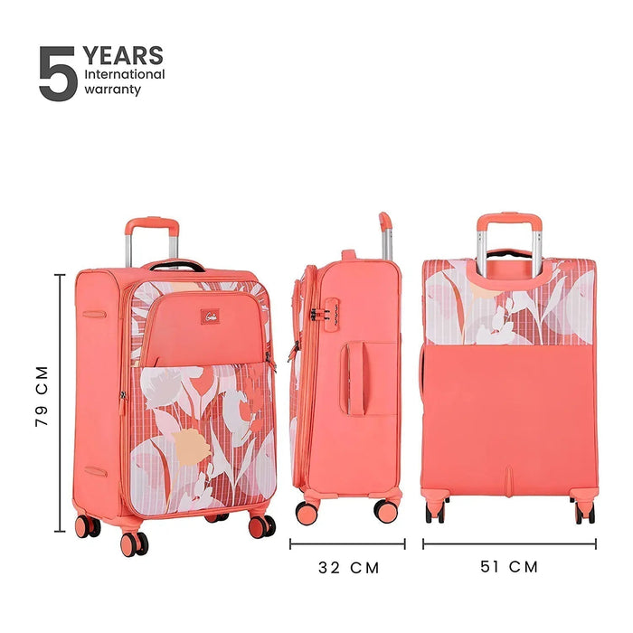Trolley Bag Large Size, 79 cms Pink Printed Soft Luggage Travel Bag for Women, 8 Wheel Luggage Suitcase for Travelling, Check in Luggage with Trolley
