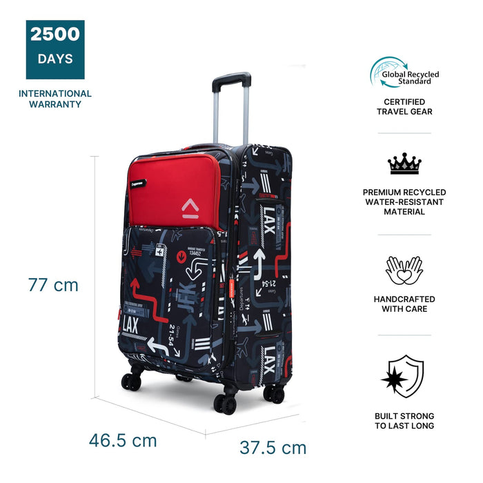 Cabin JFK Luggage Trolley 6000EST1RED, Dust Resistant Travel Bag Made of Premium Sustainable Material, 2500 Days Warranty (Red)