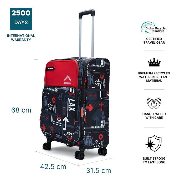 Cabin JFK Luggage Trolley 6000EST1RED, Dust Resistant Travel Bag Made of Premium Sustainable Material, 2500 Days Warranty (Red)