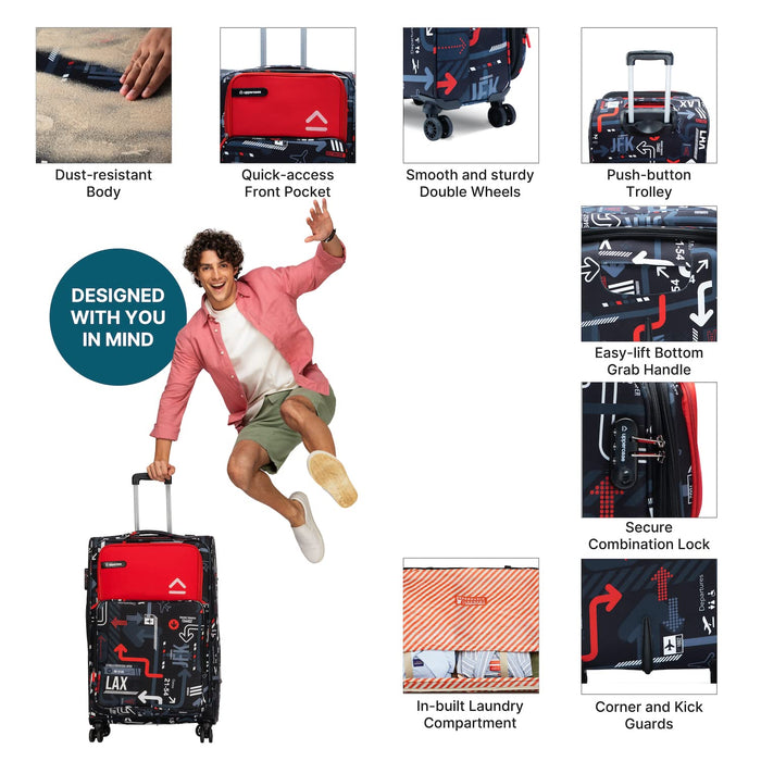 Cabin JFK Luggage Trolley 6000EST1RED, Dust Resistant Travel Bag Made of Premium Sustainable Material, 2500 Days Warranty (Red)