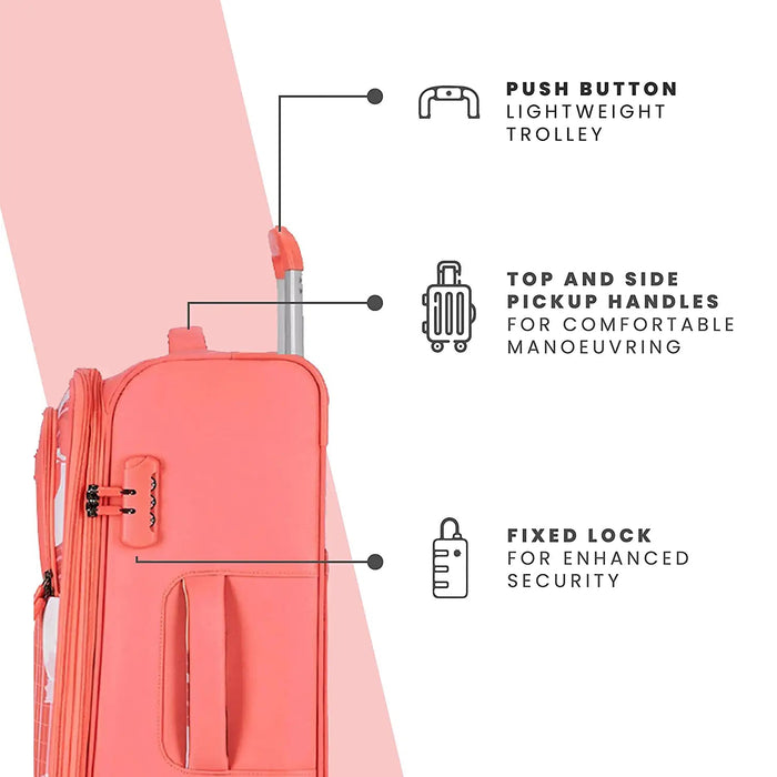 Trolley Bag Large Size, 79 cms Pink Printed Soft Luggage Travel Bag for Women, 8 Wheel Luggage Suitcase for Travelling, Check in Luggage with Trolley