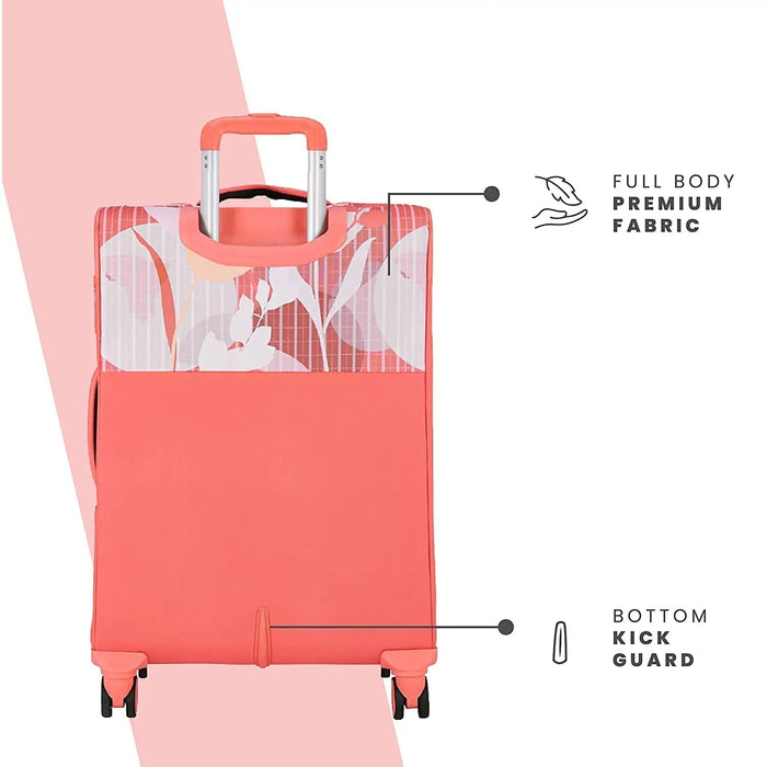 Trolley Bag Large Size, 79 cms Pink Printed Soft Luggage Travel Bag for Women, 8 Wheel Luggage Suitcase for Travelling, Check in Luggage with Trolley