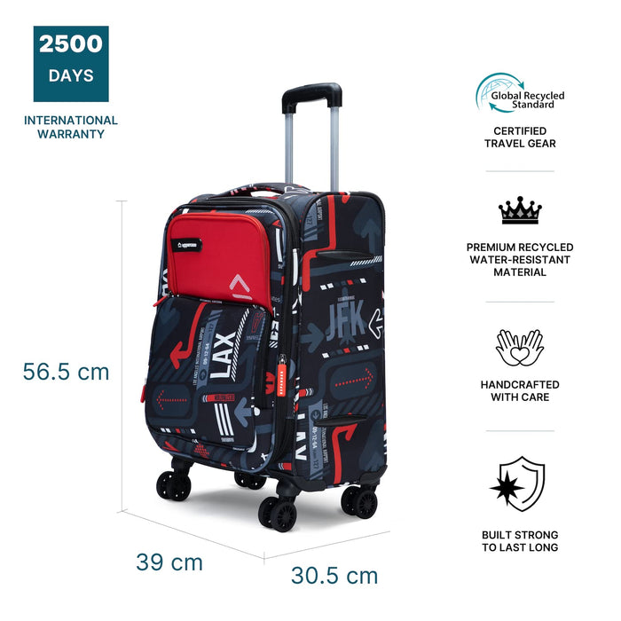Cabin JFK Luggage Trolley 6000EST1RED, Dust Resistant Travel Bag Made of Premium Sustainable Material, 2500 Days Warranty (Red)
