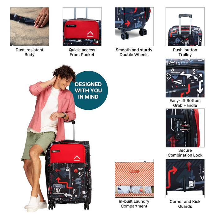 Cabin JFK Luggage Trolley 6000EST1RED, Dust Resistant Travel Bag Made of Premium Sustainable Material, 2500 Days Warranty (Red)