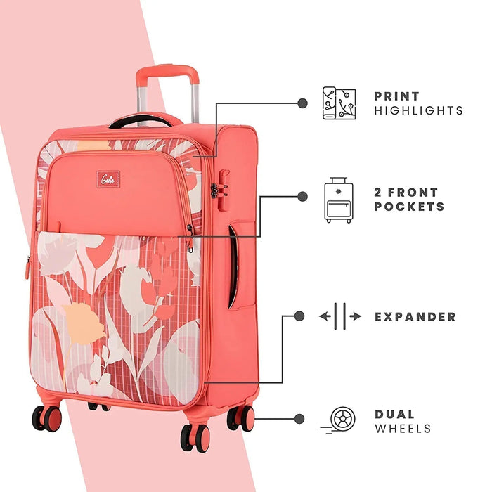 Trolley Bag Large Size, 79 cms Pink Printed Soft Luggage Travel Bag for Women, 8 Wheel Luggage Suitcase for Travelling, Check in Luggage with Trolley